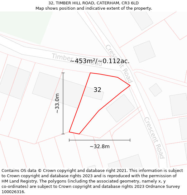 32, TIMBER HILL ROAD, CATERHAM, CR3 6LD: Plot and title map