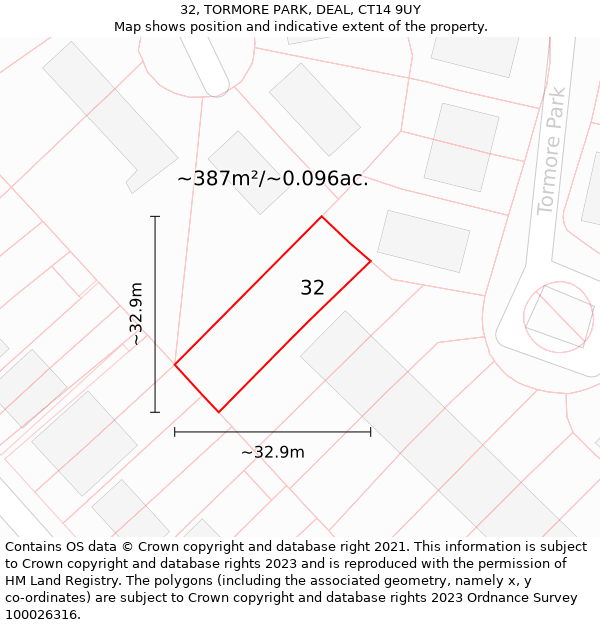 32, TORMORE PARK, DEAL, CT14 9UY: Plot and title map