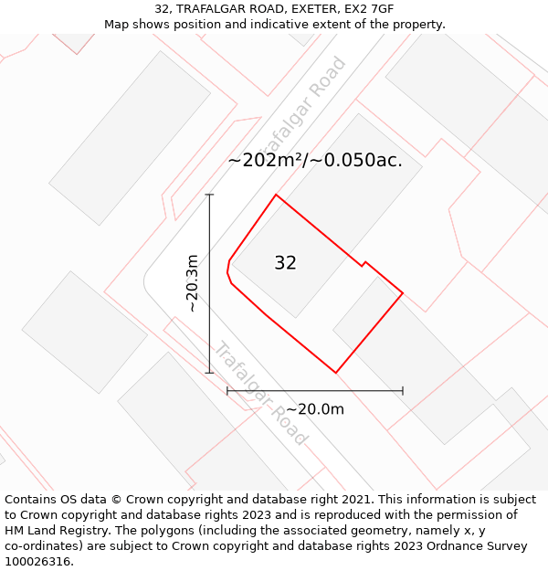 32, TRAFALGAR ROAD, EXETER, EX2 7GF: Plot and title map