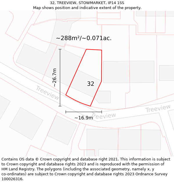 32, TREEVIEW, STOWMARKET, IP14 1SS: Plot and title map