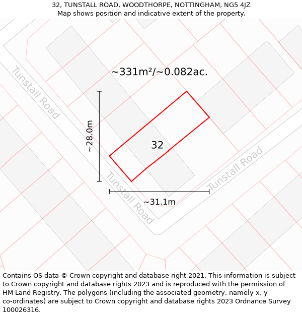 32, TUNSTALL ROAD, WOODTHORPE, NOTTINGHAM, NG5 4JZ: Plot and title map