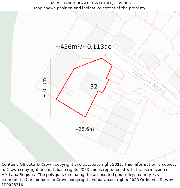 32, VICTORIA ROAD, HAVERHILL, CB9 9PS: Plot and title map