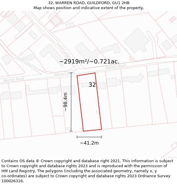 32, WARREN ROAD, GUILDFORD, GU1 2HB: Plot and title map