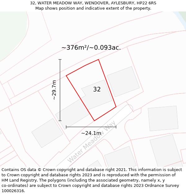 32, WATER MEADOW WAY, WENDOVER, AYLESBURY, HP22 6RS: Plot and title map