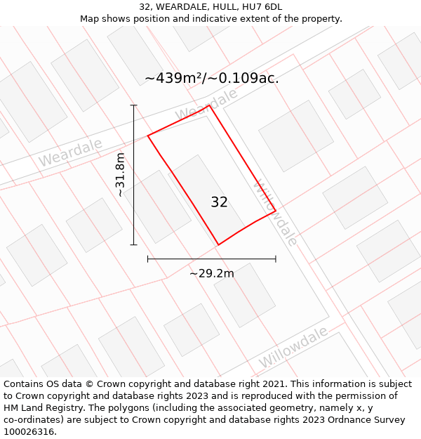 32, WEARDALE, HULL, HU7 6DL: Plot and title map