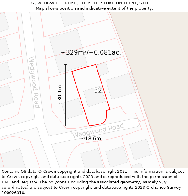 32, WEDGWOOD ROAD, CHEADLE, STOKE-ON-TRENT, ST10 1LD: Plot and title map
