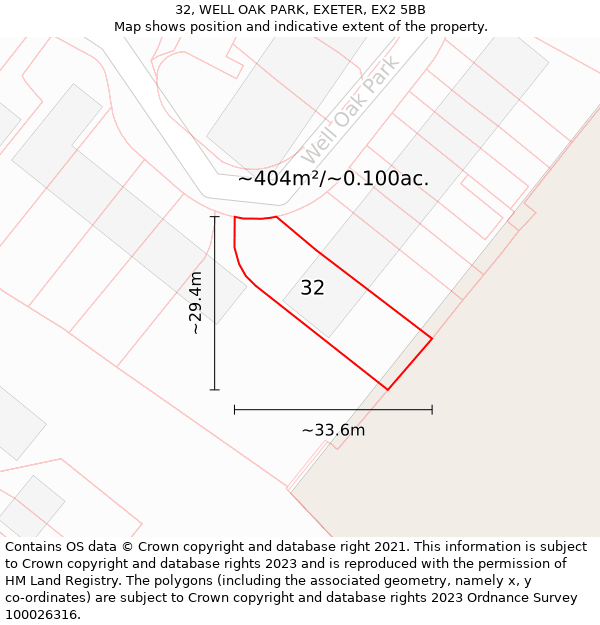 32, WELL OAK PARK, EXETER, EX2 5BB: Plot and title map