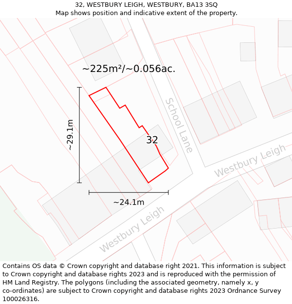 32, WESTBURY LEIGH, WESTBURY, BA13 3SQ: Plot and title map