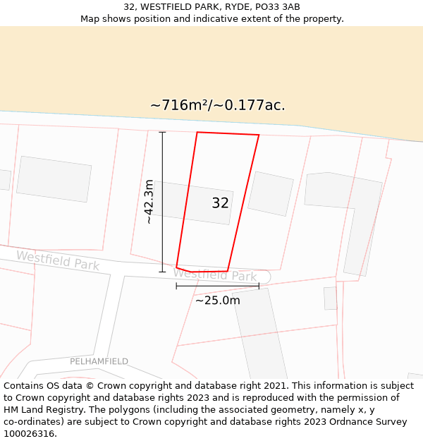 32, WESTFIELD PARK, RYDE, PO33 3AB: Plot and title map