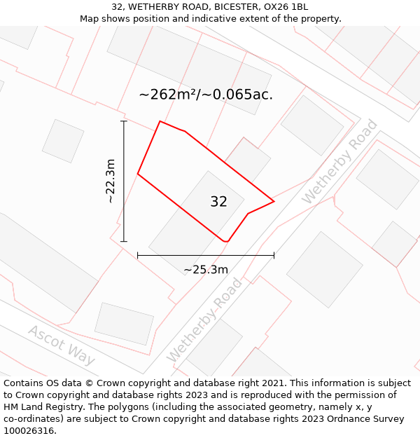 32, WETHERBY ROAD, BICESTER, OX26 1BL: Plot and title map