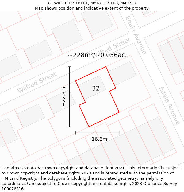 32, WILFRED STREET, MANCHESTER, M40 9LG: Plot and title map