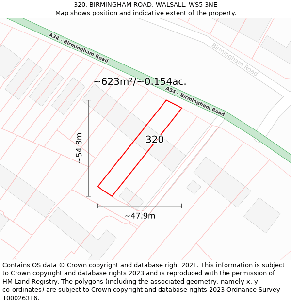 320, BIRMINGHAM ROAD, WALSALL, WS5 3NE: Plot and title map