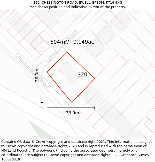 320, CHESSINGTON ROAD, EWELL, EPSOM, KT19 9XG: Plot and title map