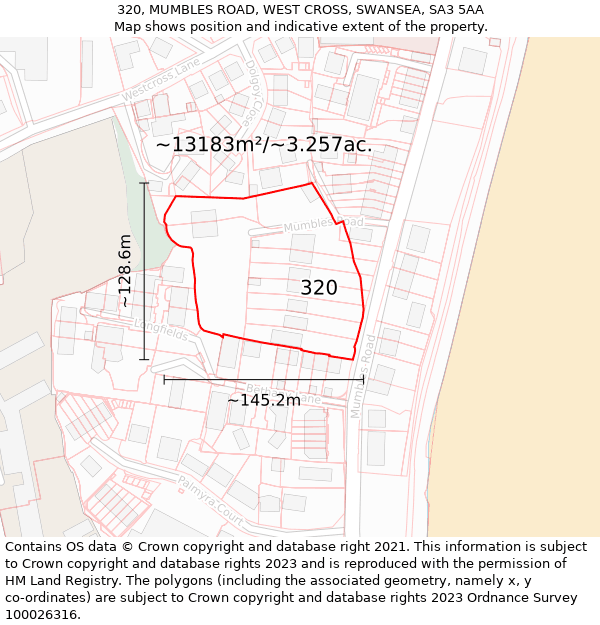 320, MUMBLES ROAD, WEST CROSS, SWANSEA, SA3 5AA: Plot and title map