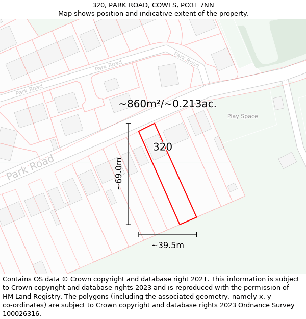 320, PARK ROAD, COWES, PO31 7NN: Plot and title map