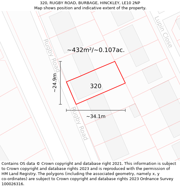 320, RUGBY ROAD, BURBAGE, HINCKLEY, LE10 2NP: Plot and title map