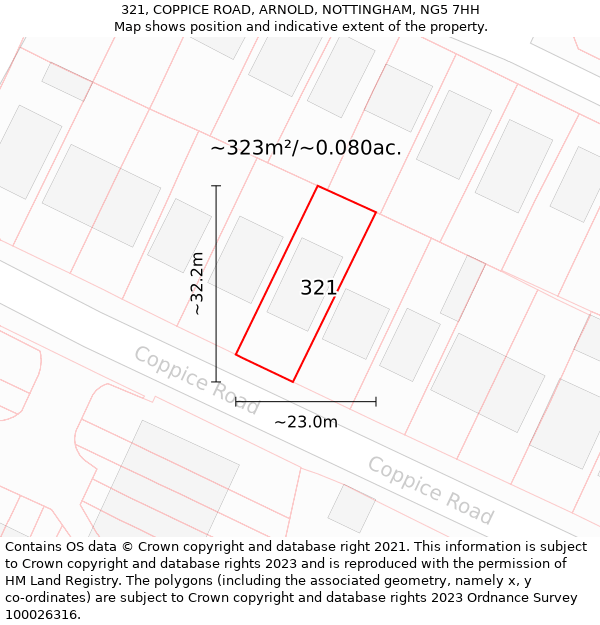 321, COPPICE ROAD, ARNOLD, NOTTINGHAM, NG5 7HH: Plot and title map