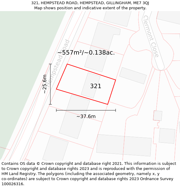 321, HEMPSTEAD ROAD, HEMPSTEAD, GILLINGHAM, ME7 3QJ: Plot and title map