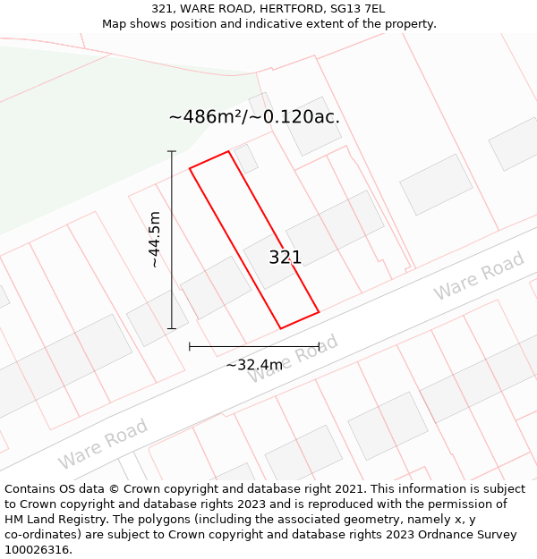 321, WARE ROAD, HERTFORD, SG13 7EL: Plot and title map