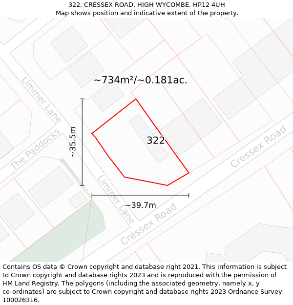 322, CRESSEX ROAD, HIGH WYCOMBE, HP12 4UH: Plot and title map