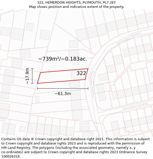 322, HEMERDON HEIGHTS, PLYMOUTH, PL7 2EY: Plot and title map