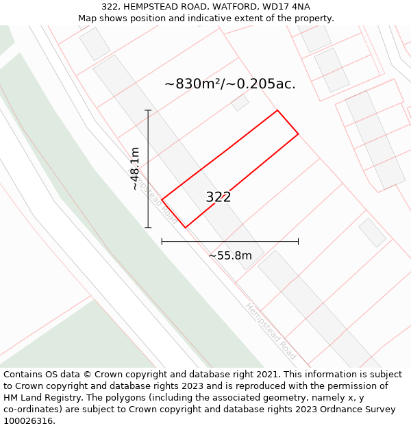 322, HEMPSTEAD ROAD, WATFORD, WD17 4NA: Plot and title map