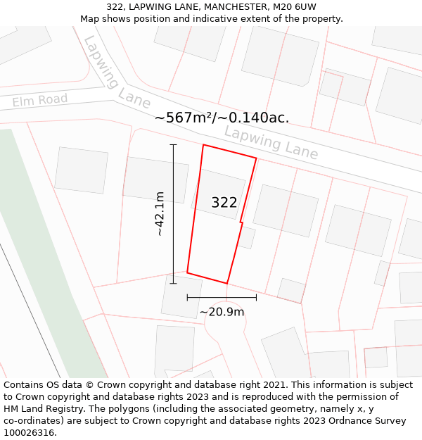 322, LAPWING LANE, MANCHESTER, M20 6UW: Plot and title map