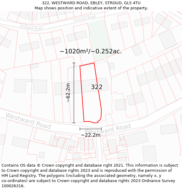 322, WESTWARD ROAD, EBLEY, STROUD, GL5 4TU: Plot and title map