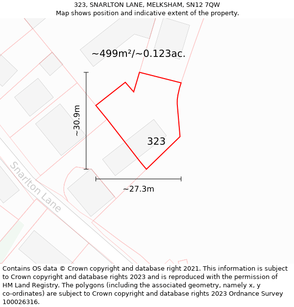 323, SNARLTON LANE, MELKSHAM, SN12 7QW: Plot and title map