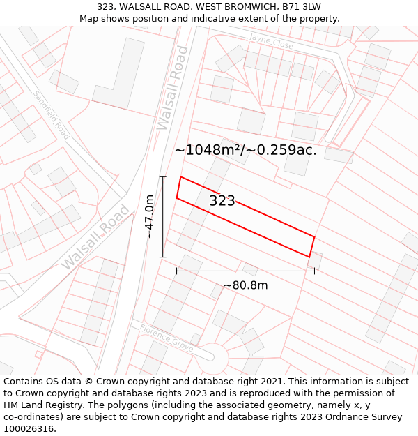 323, WALSALL ROAD, WEST BROMWICH, B71 3LW: Plot and title map