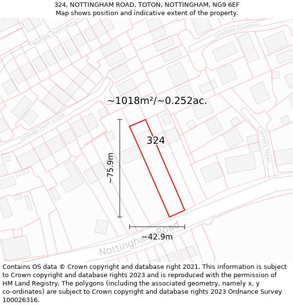 324, NOTTINGHAM ROAD, TOTON, NOTTINGHAM, NG9 6EF: Plot and title map