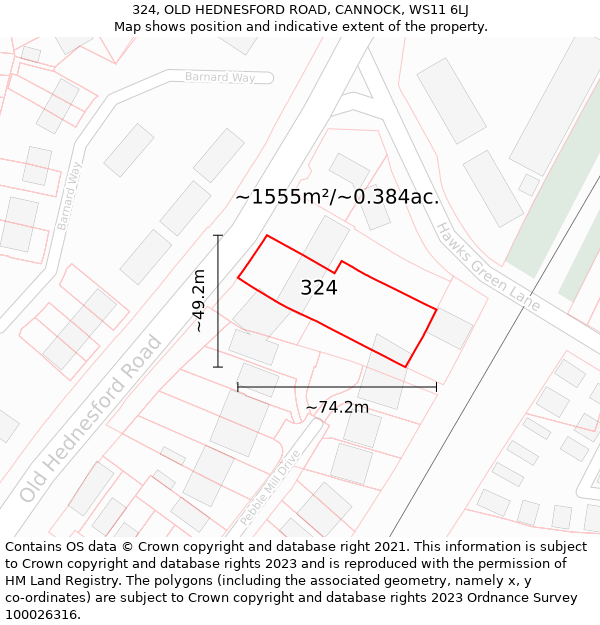 324, OLD HEDNESFORD ROAD, CANNOCK, WS11 6LJ: Plot and title map