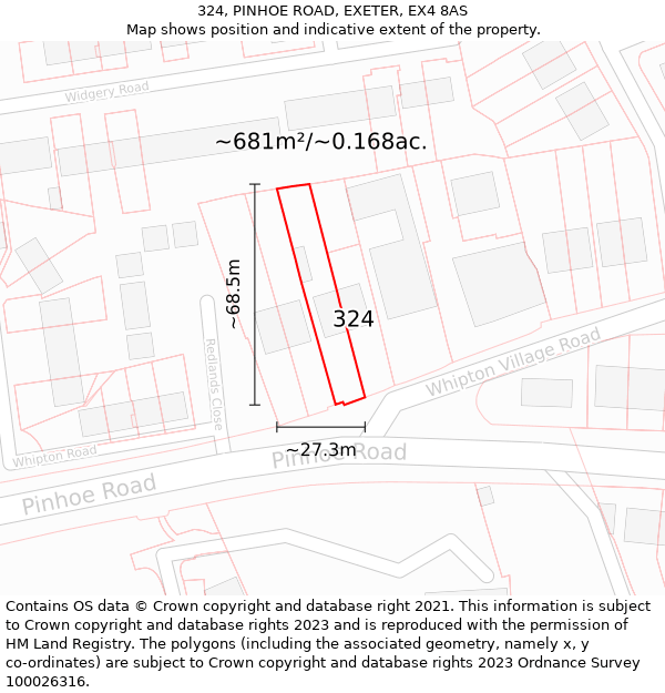 324, PINHOE ROAD, EXETER, EX4 8AS: Plot and title map