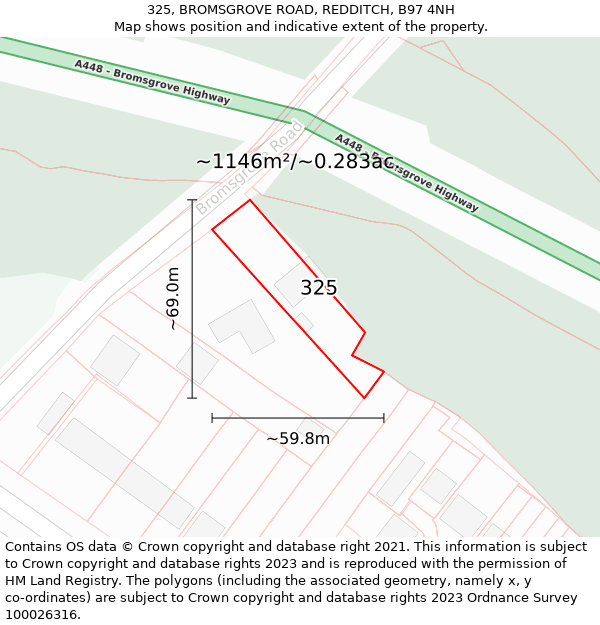 325, BROMSGROVE ROAD, REDDITCH, B97 4NH: Plot and title map