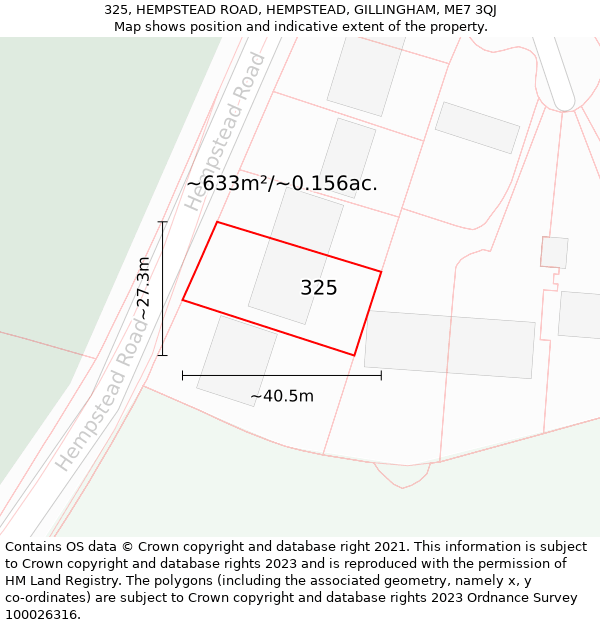 325, HEMPSTEAD ROAD, HEMPSTEAD, GILLINGHAM, ME7 3QJ: Plot and title map