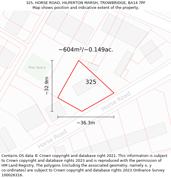 325, HORSE ROAD, HILPERTON MARSH, TROWBRIDGE, BA14 7PF: Plot and title map