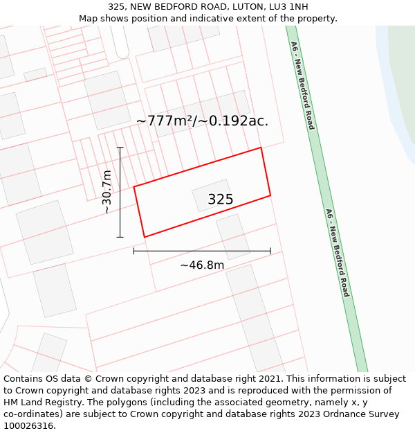 325, NEW BEDFORD ROAD, LUTON, LU3 1NH: Plot and title map