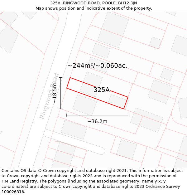 325A, RINGWOOD ROAD, POOLE, BH12 3JN: Plot and title map