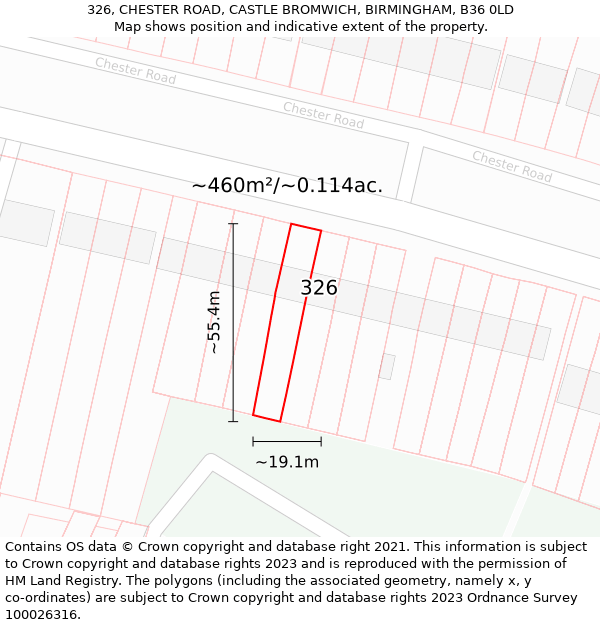 326, CHESTER ROAD, CASTLE BROMWICH, BIRMINGHAM, B36 0LD: Plot and title map