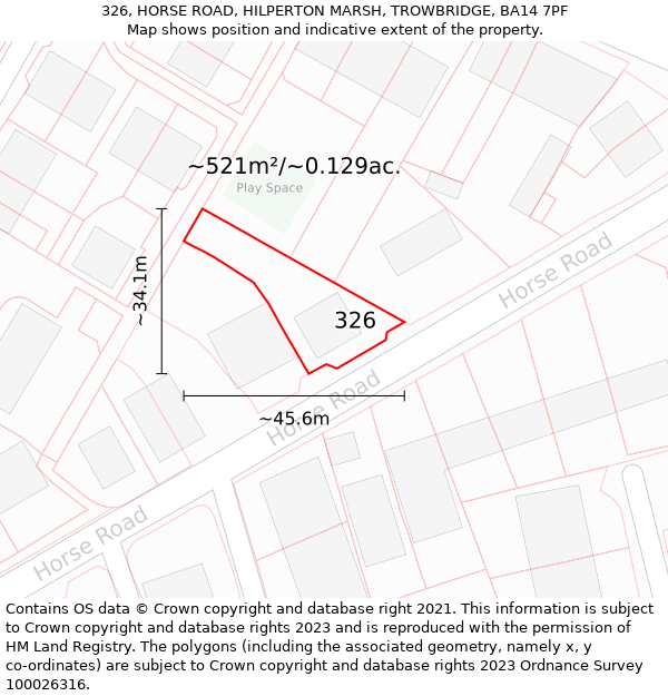 326, HORSE ROAD, HILPERTON MARSH, TROWBRIDGE, BA14 7PF: Plot and title map