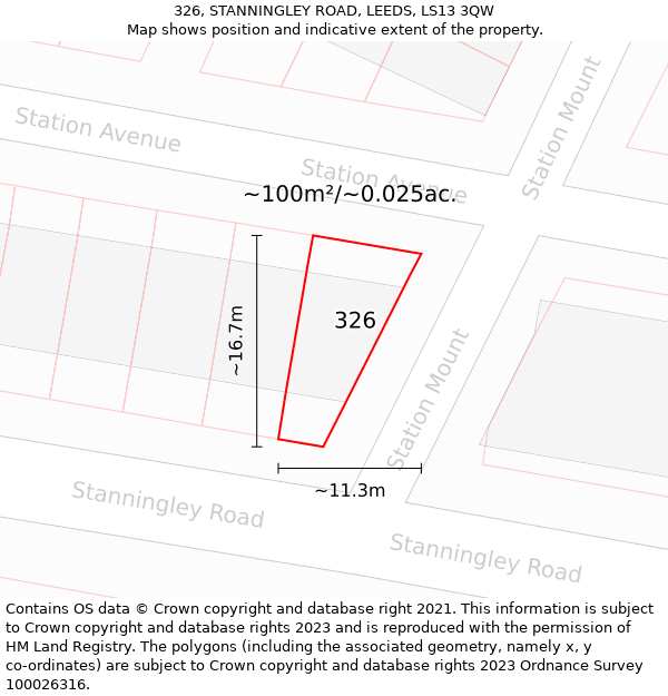 326, STANNINGLEY ROAD, LEEDS, LS13 3QW: Plot and title map