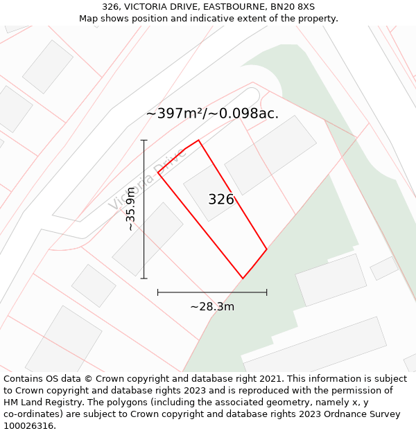 326, VICTORIA DRIVE, EASTBOURNE, BN20 8XS: Plot and title map