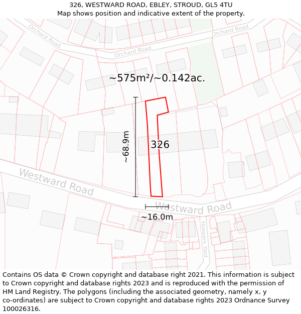 326, WESTWARD ROAD, EBLEY, STROUD, GL5 4TU: Plot and title map