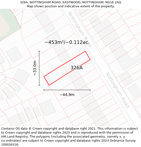 326A, NOTTINGHAM ROAD, EASTWOOD, NOTTINGHAM, NG16 2AQ: Plot and title map