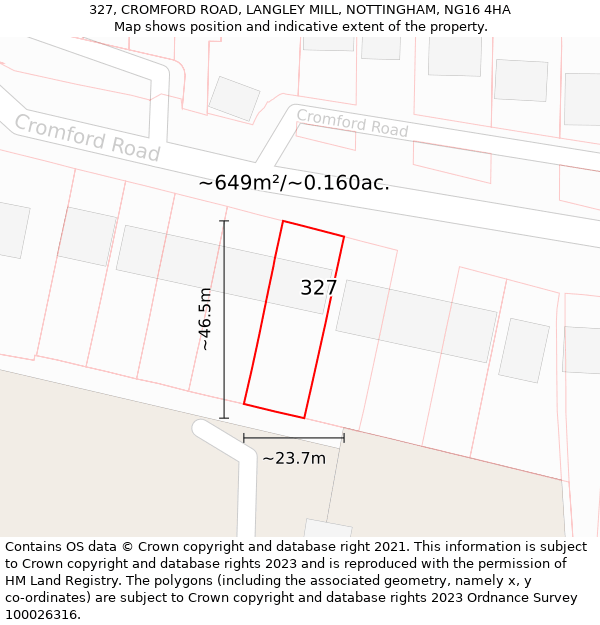 327, CROMFORD ROAD, LANGLEY MILL, NOTTINGHAM, NG16 4HA: Plot and title map