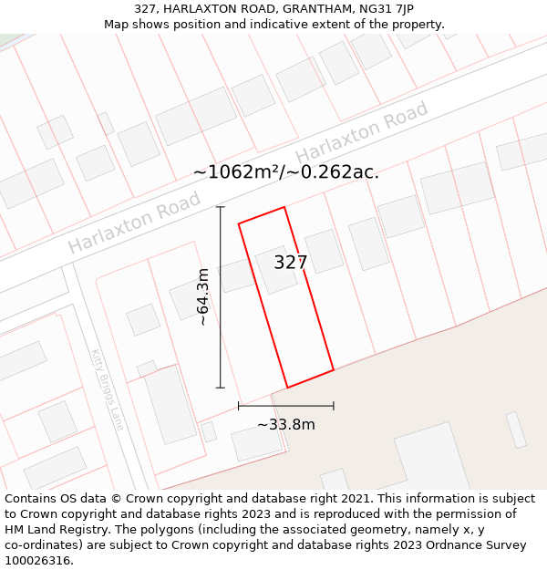 327, HARLAXTON ROAD, GRANTHAM, NG31 7JP: Plot and title map