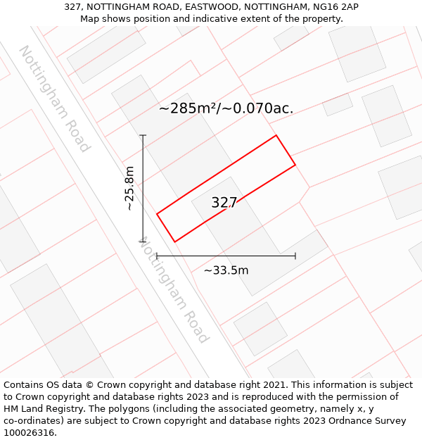 327, NOTTINGHAM ROAD, EASTWOOD, NOTTINGHAM, NG16 2AP: Plot and title map