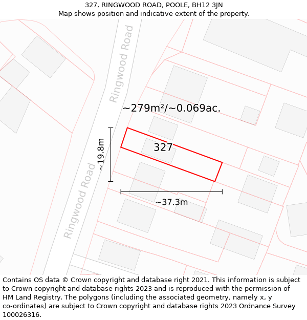 327, RINGWOOD ROAD, POOLE, BH12 3JN: Plot and title map