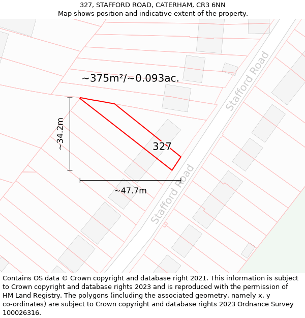 327, STAFFORD ROAD, CATERHAM, CR3 6NN: Plot and title map