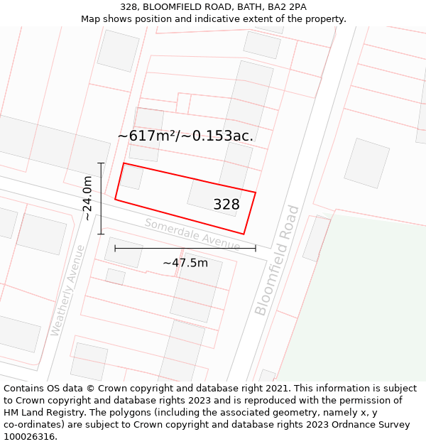 328, BLOOMFIELD ROAD, BATH, BA2 2PA: Plot and title map
